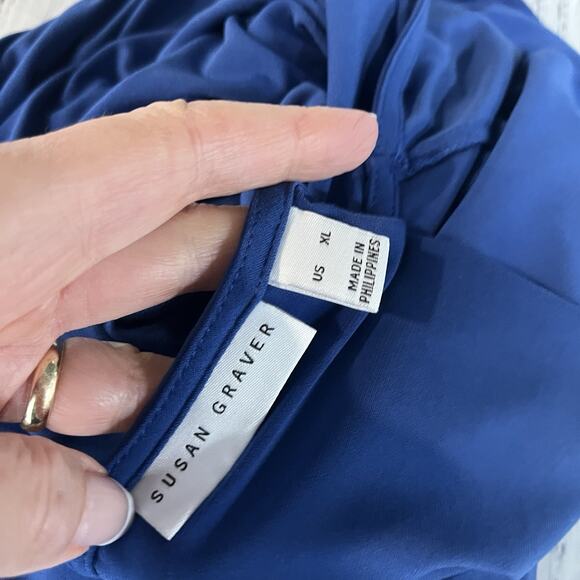 Susan Graver Blouse Tunic Top size Extra Large Royal Blue Slinky Modest Career - Picture 7 of 7
